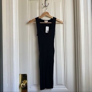 Ambiance Apparel Black Ribbed V Neck Dress
